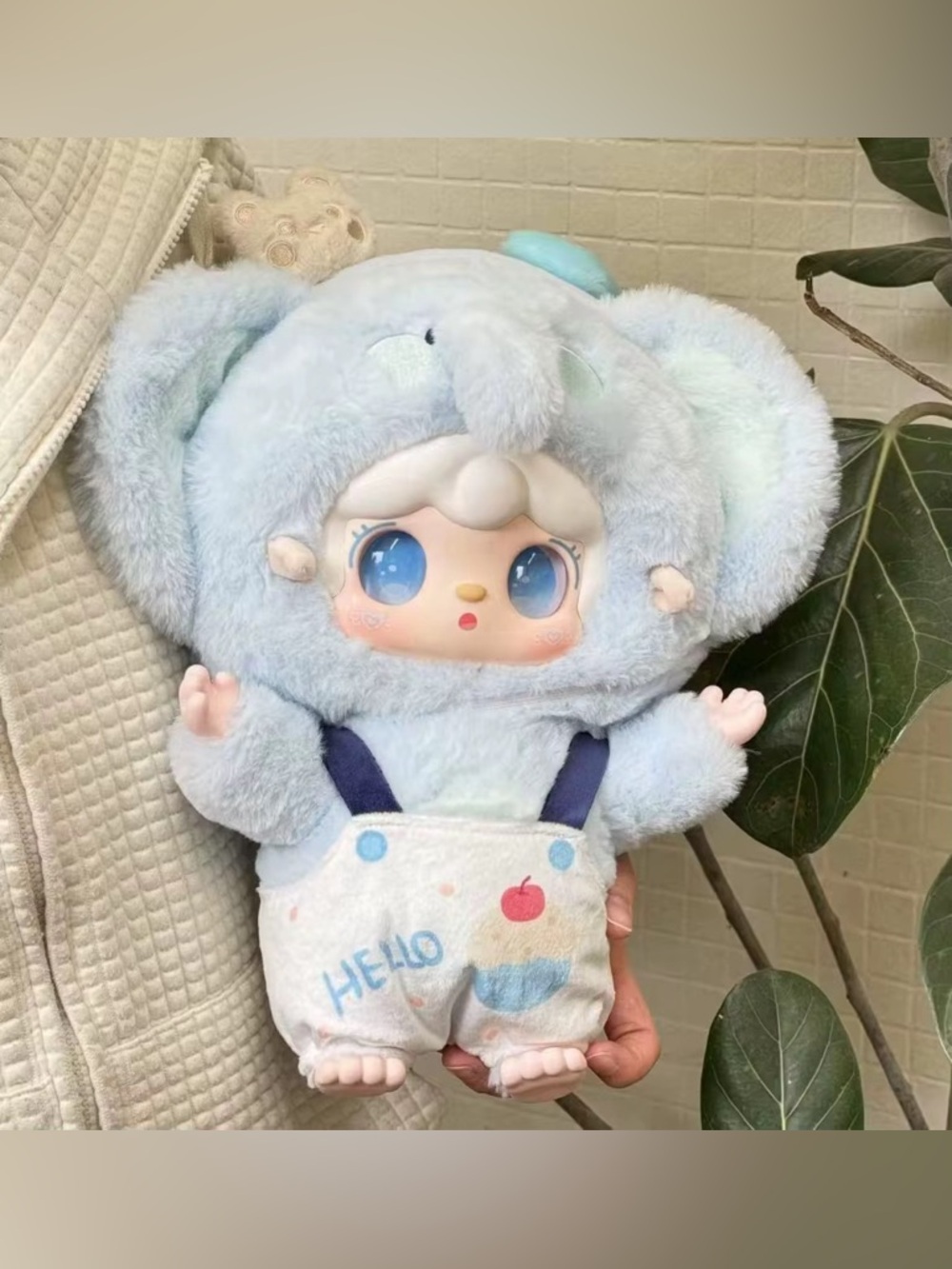 Plush Elephant Costume Doll - Light Blue Hoodie
